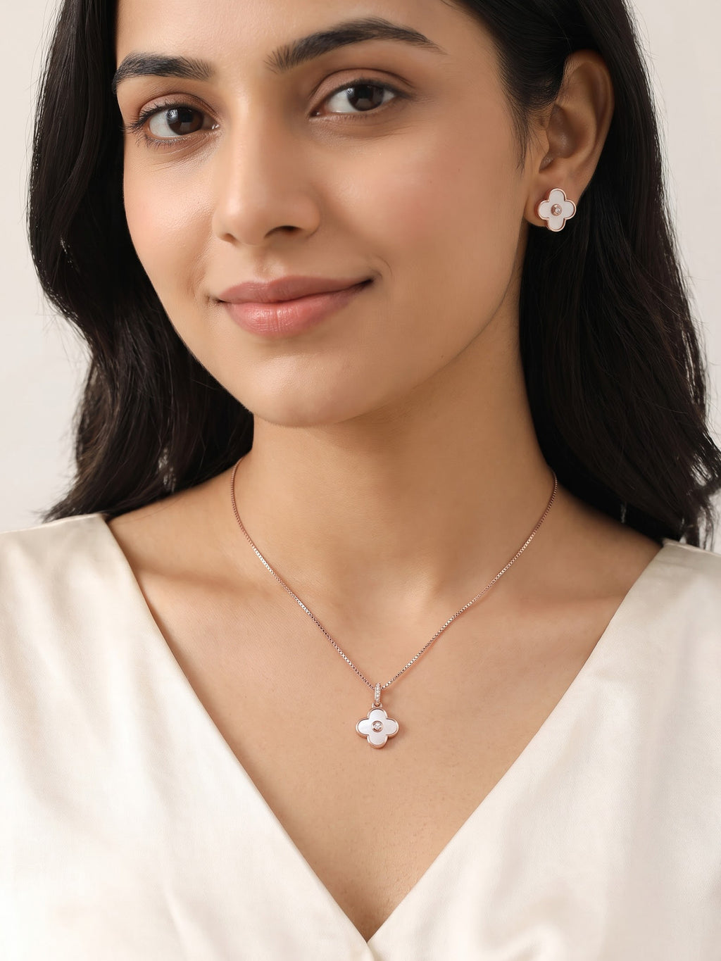 The Celestia Mother-of-Pearl & Diamond Clover Jewelry Set