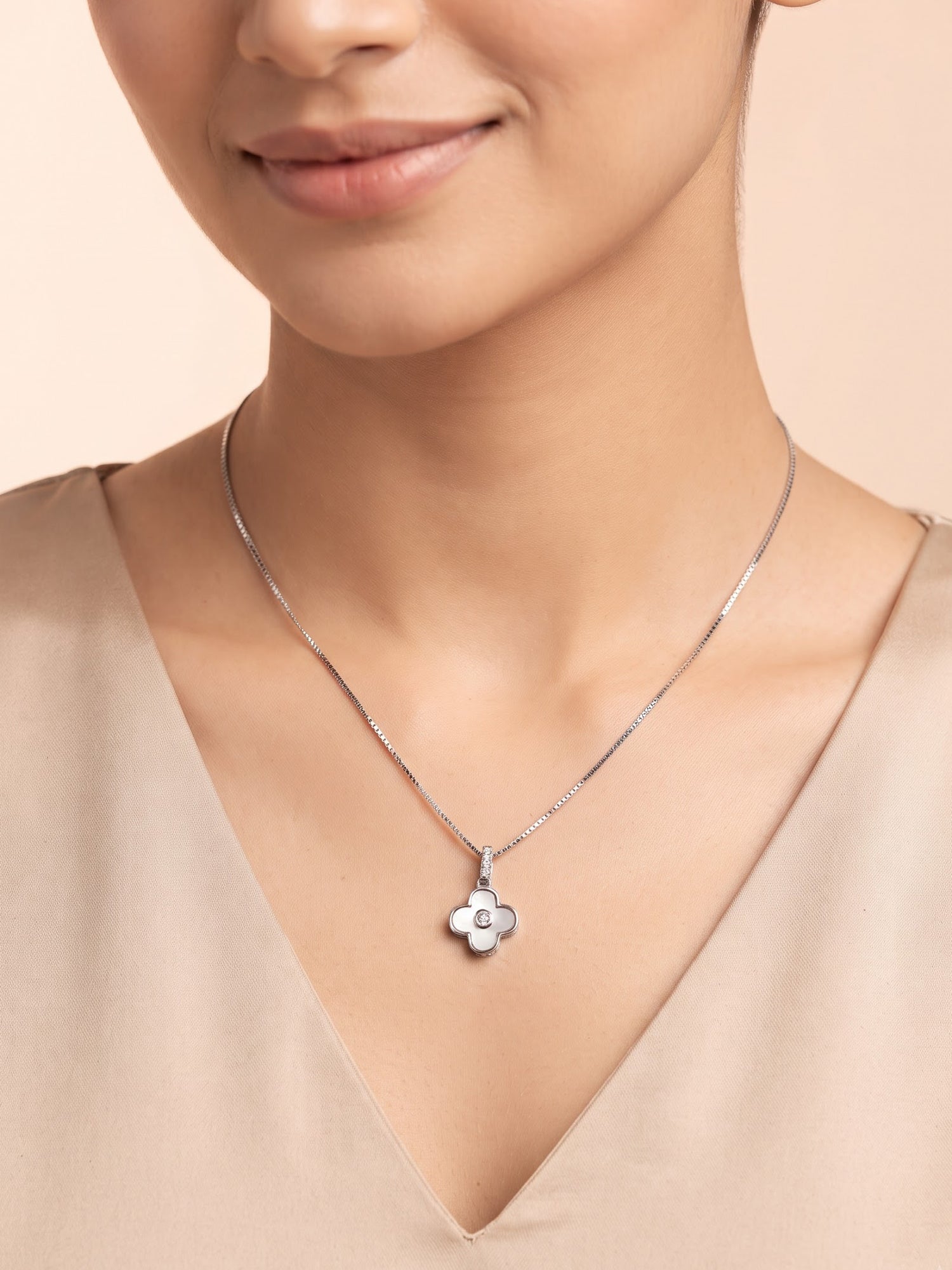 The Luminous Clover Mother-of-Pearl & Cubic Zirconia Pendant