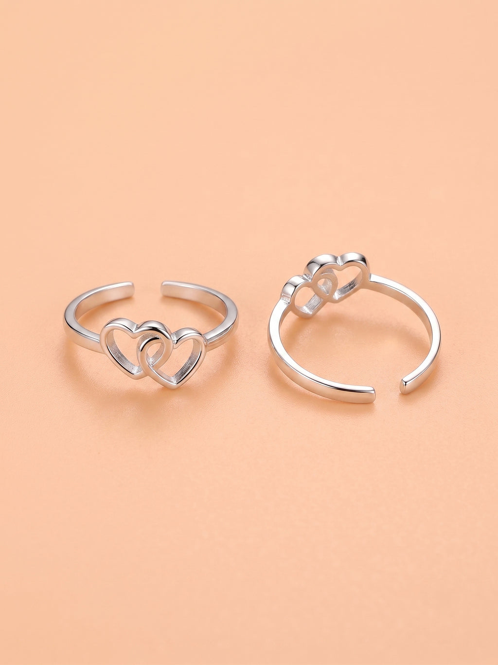 Eternal Connection Interlocking Hearts Adjustable Silver Toe Ring