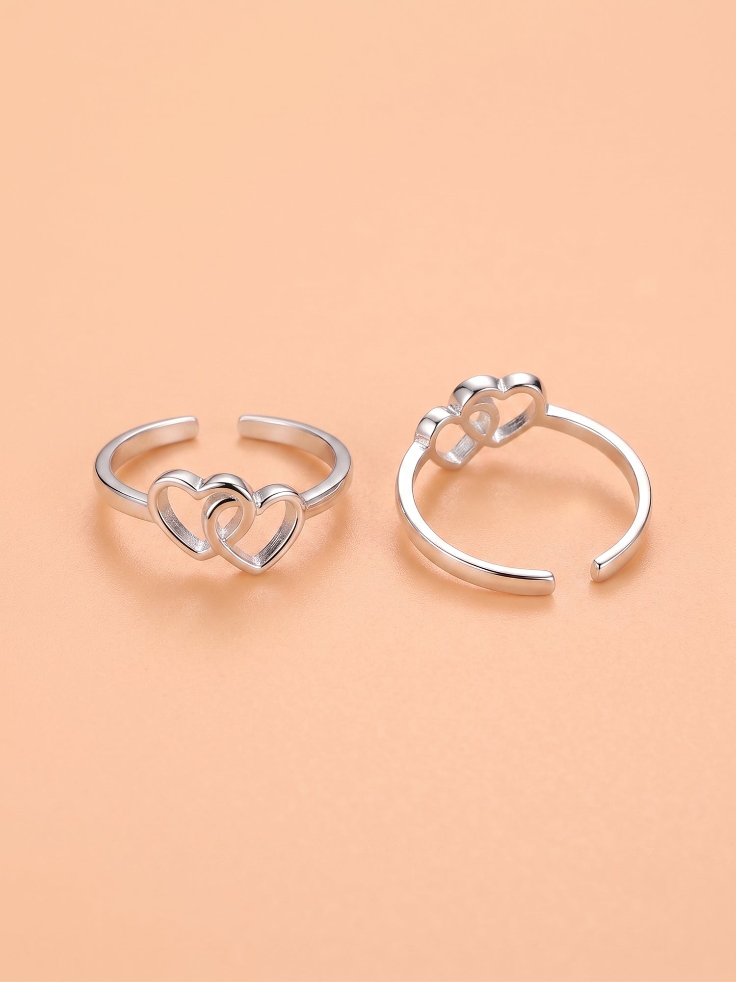 Eternal Connection Interlocking Hearts Adjustable Silver Toe Ring