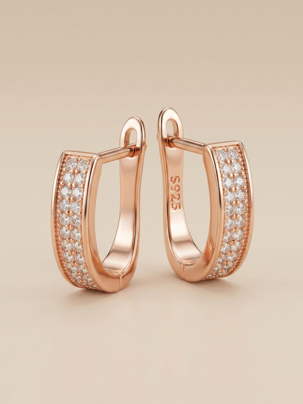 Hexagonal Pavé Cubic Zirconia Rose Gold Huggie Earrings