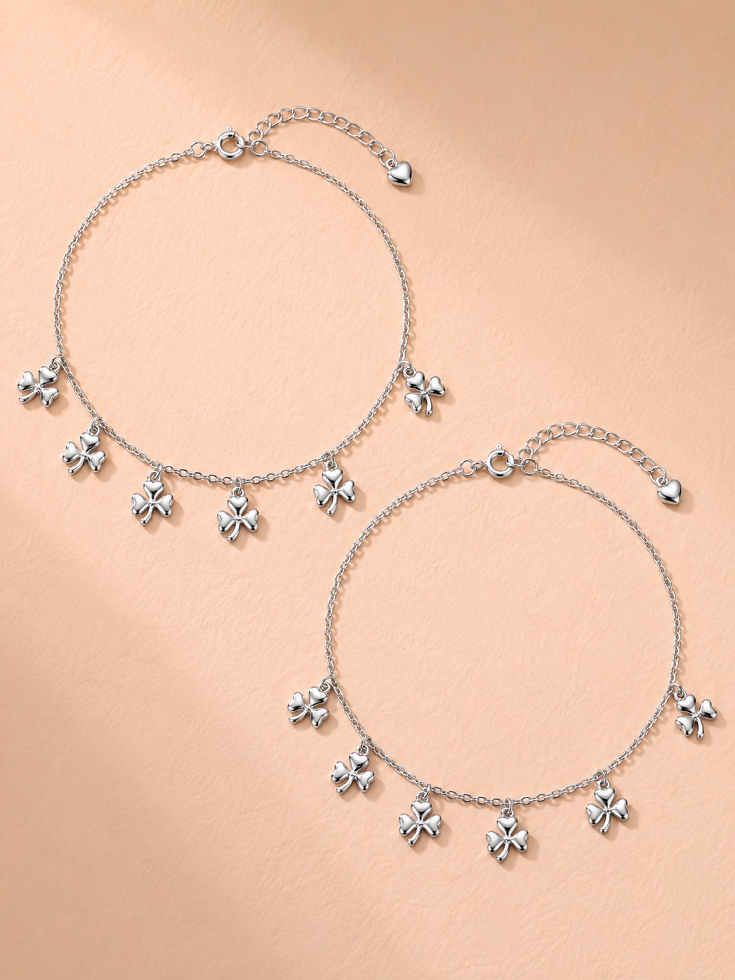 Three-Leaf Clover Charm Anklet Set of 2