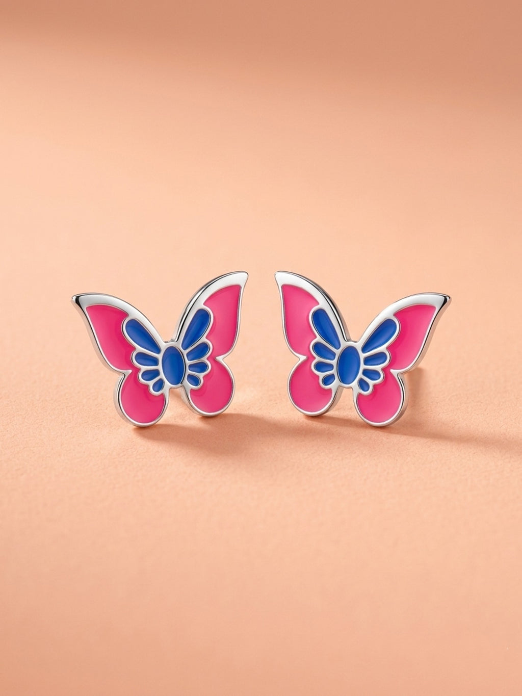 Vibrant Pink & Blue Butterfly Studs