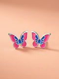 Vibrant Pink & Blue Butterfly Studs