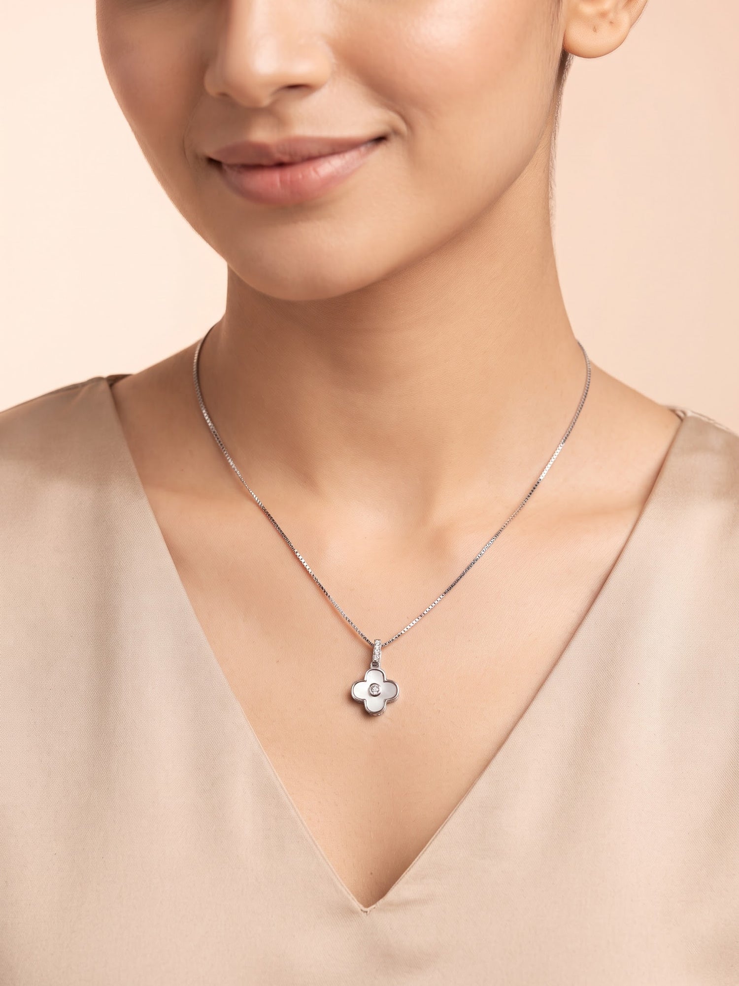 The Luminous Clover Mother-of-Pearl & Cubic Zirconia Pendant Necklace