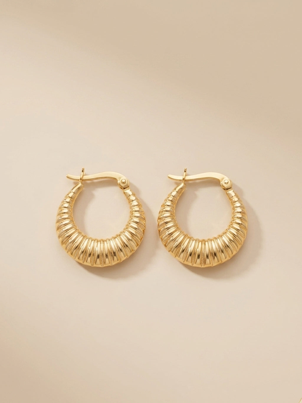 Gilded Ribbed Crescent Hoops