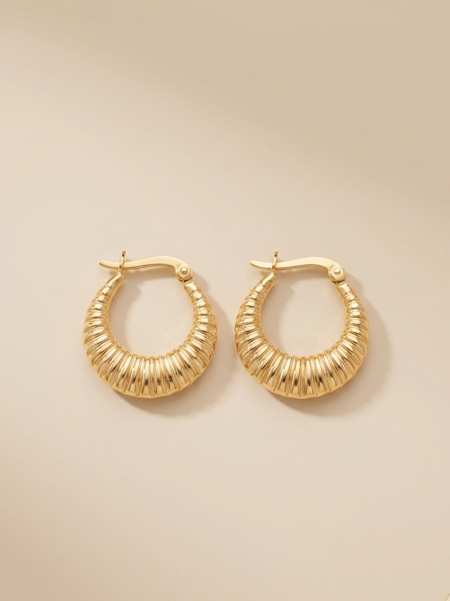 Gilded Ribbed Crescent Hoops