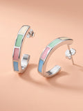 Pastel Color Block Inlay Open Hoop Studs