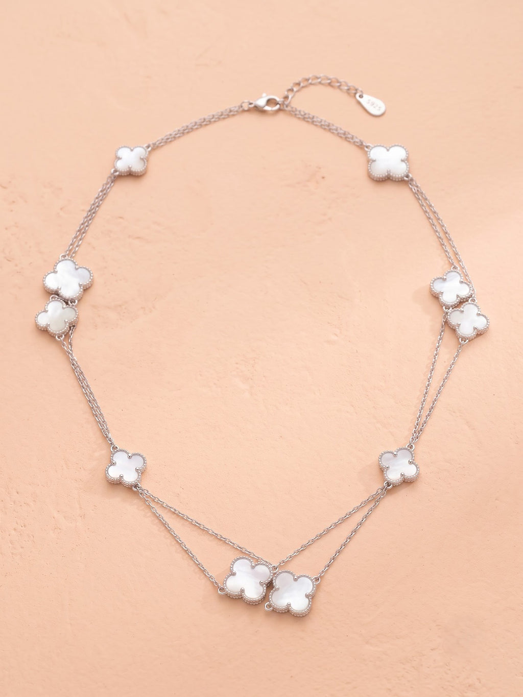 The Layered Luminance Mother-of-Pearl Clover Station Necklace