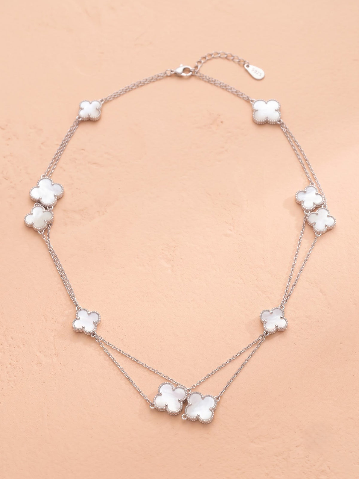 The Layered Luminance Mother-of-Pearl Clover Station Necklace