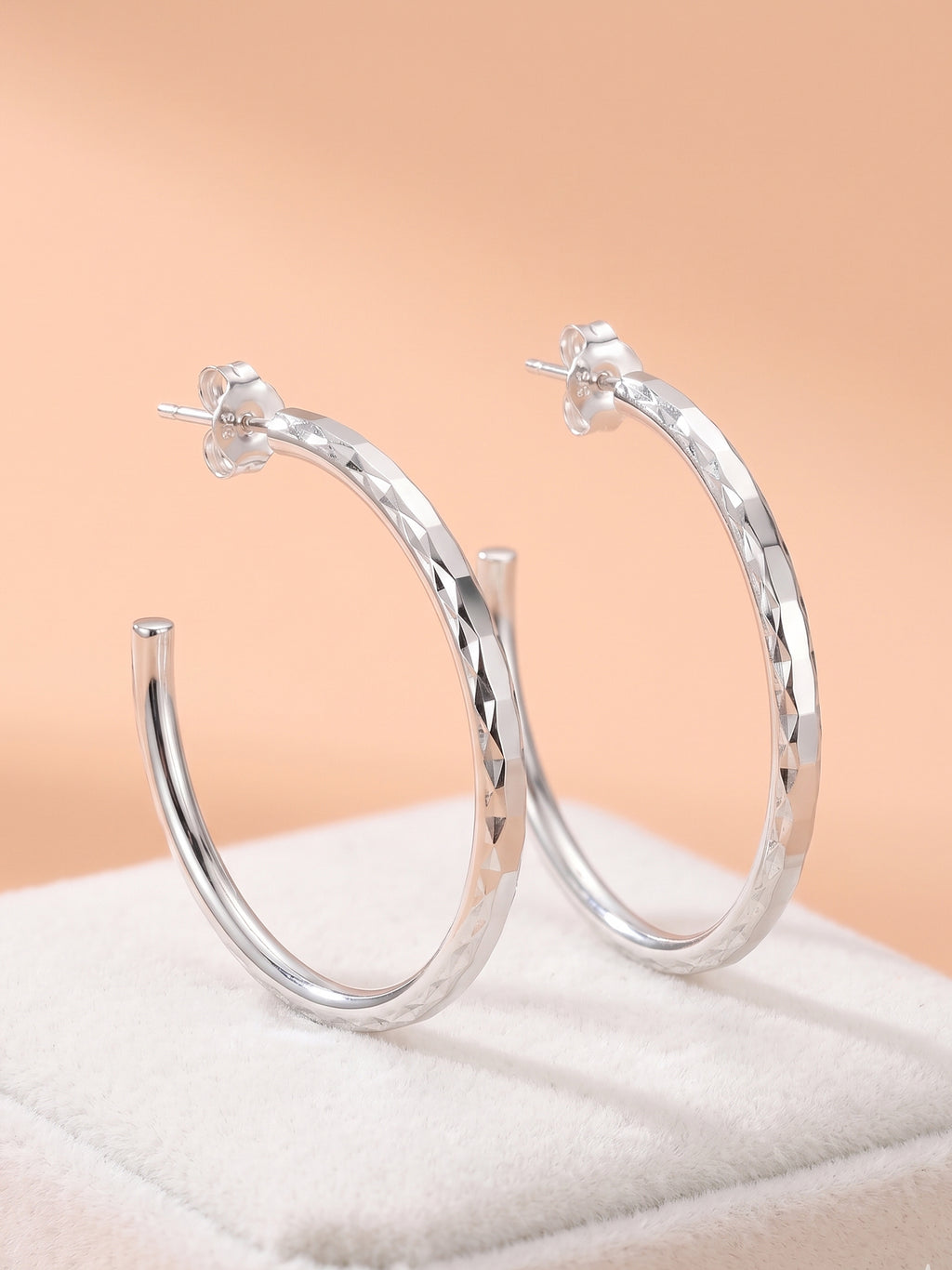Diamond-Cut Textured Open Hoop Studs
