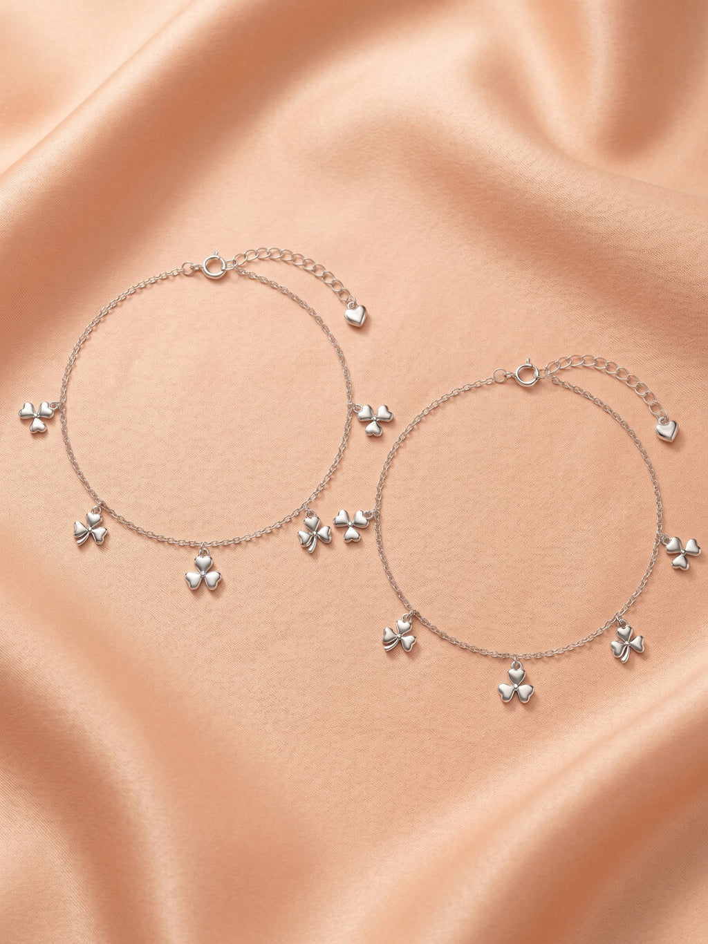 Three-Leaf Clover Charm Anklet Set of 2