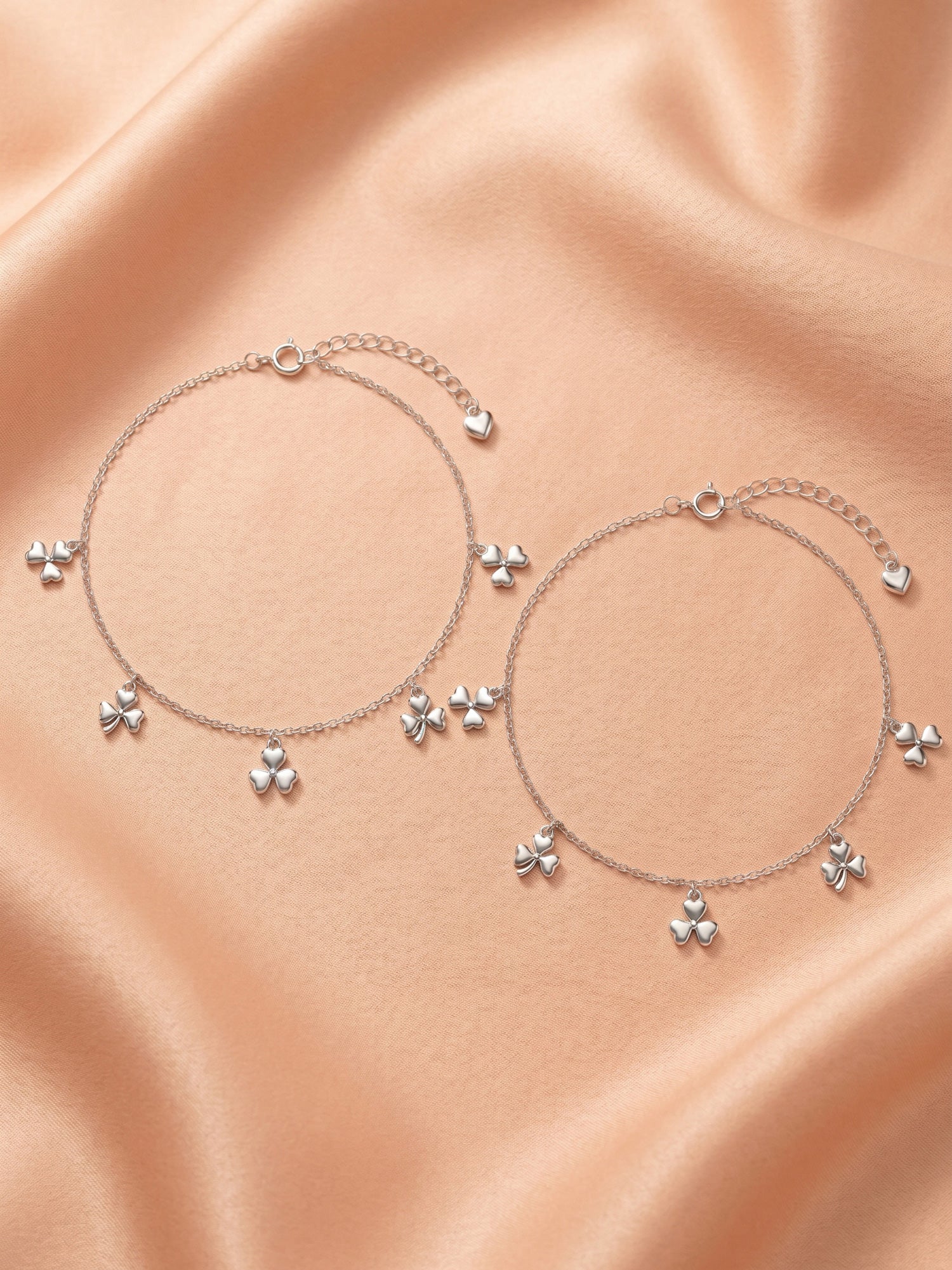 Three-Leaf Clover Charm Anklet Set of 2