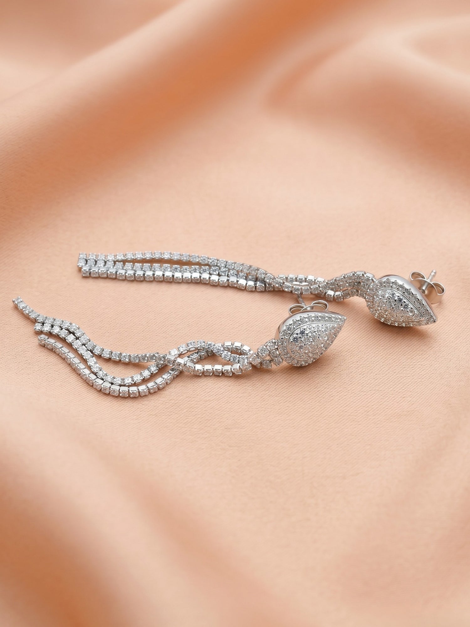 Pavé Cubic Zirconia Teardrop Fringe Drop Earrings
