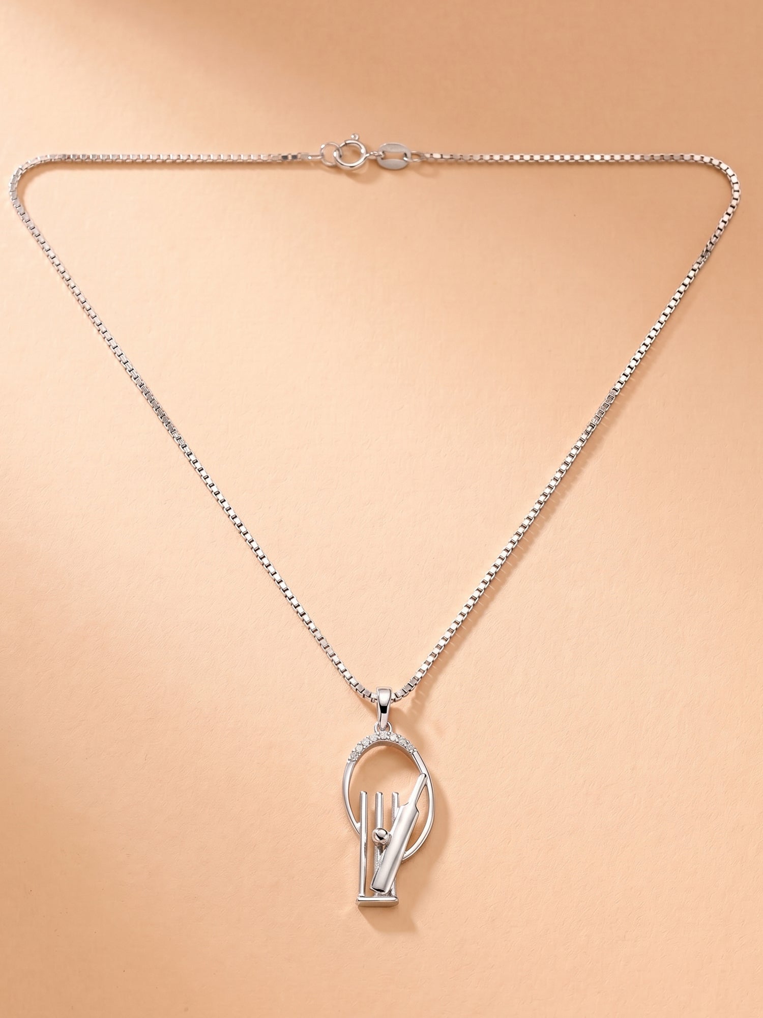 Cricket Bat and Stumps Oval Pendant Necklace