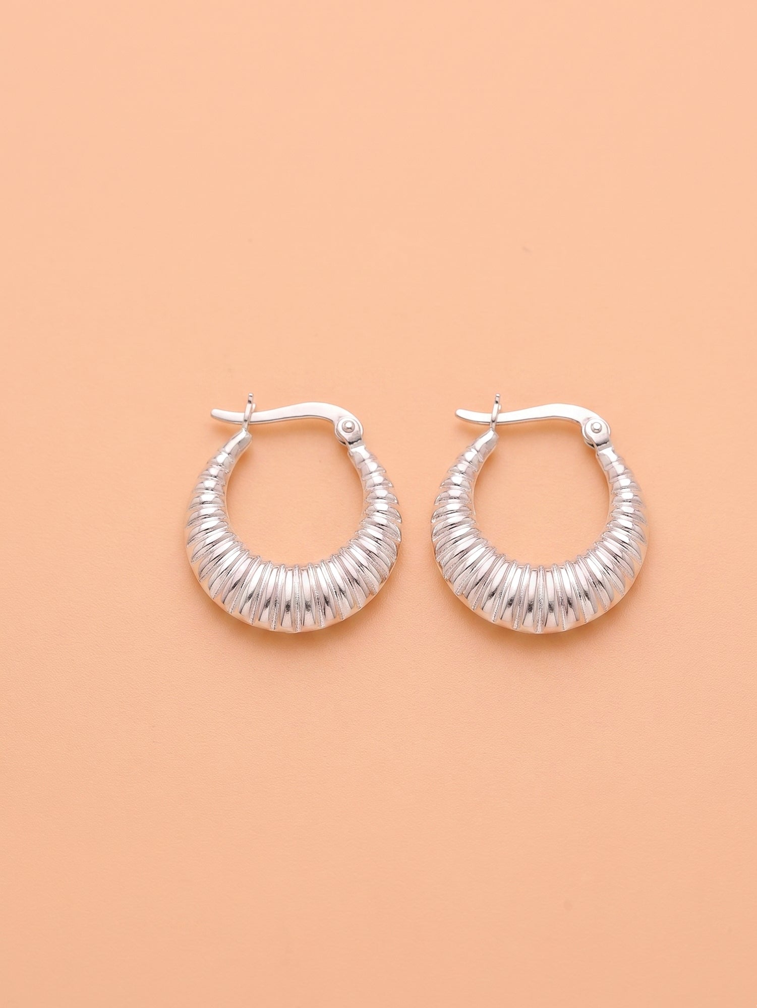 Sculptural Ribbed Graduated Hoop Earrings