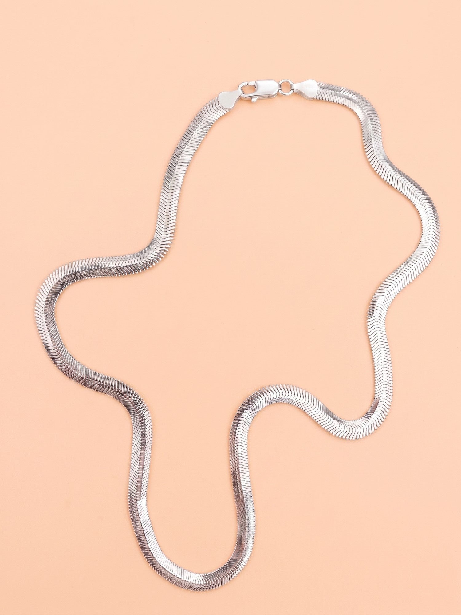 Luxe Flat Snake / Herringbone Silver Statement Chain
