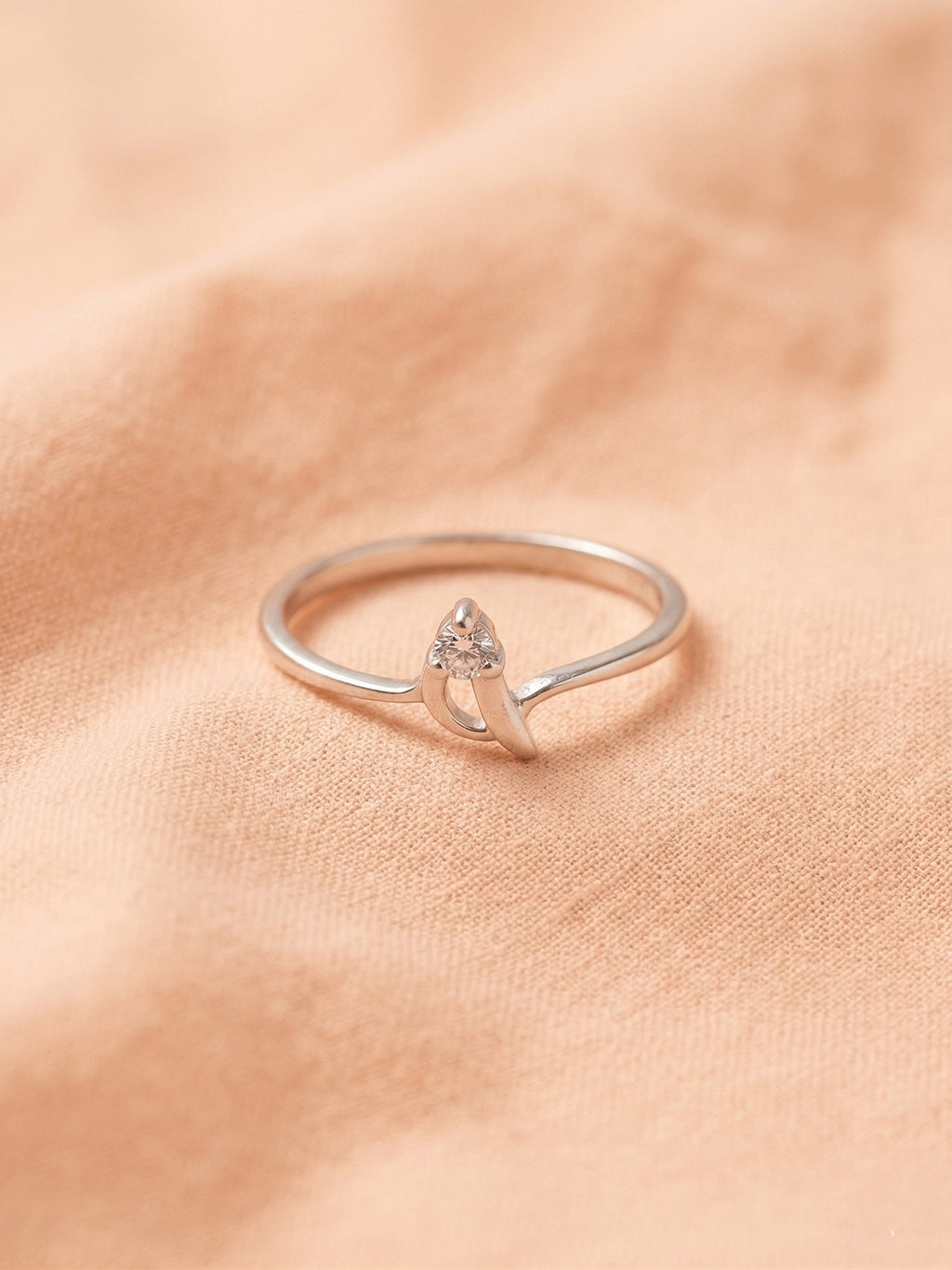 Silver Crescent Solitaire Ring