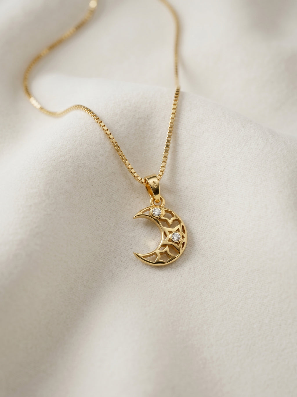 Crescent Moon CZ Pendant Necklace for Kids