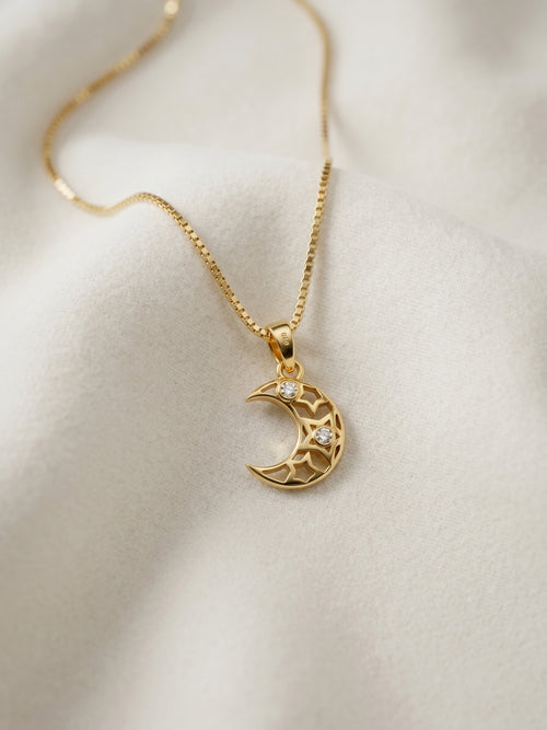 Crescent Moon CZ Pendant Necklace for Kids