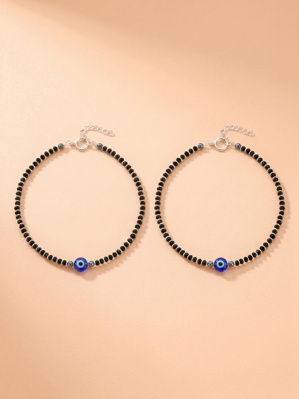 Evil Eye Black Bead Anklet Set of Two
