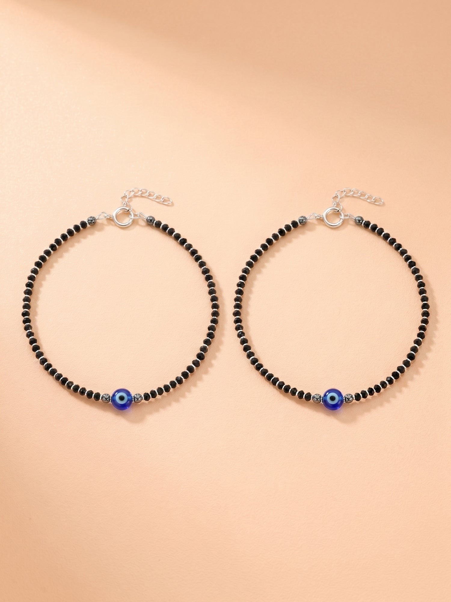 Evil Eye Black Bead Anklet Set of Two