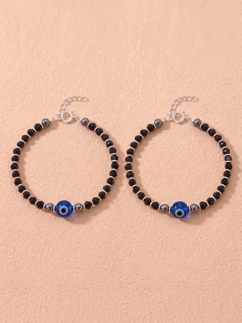Baby Single Evil Eye Black Crystal Bead Anklet Set of Two