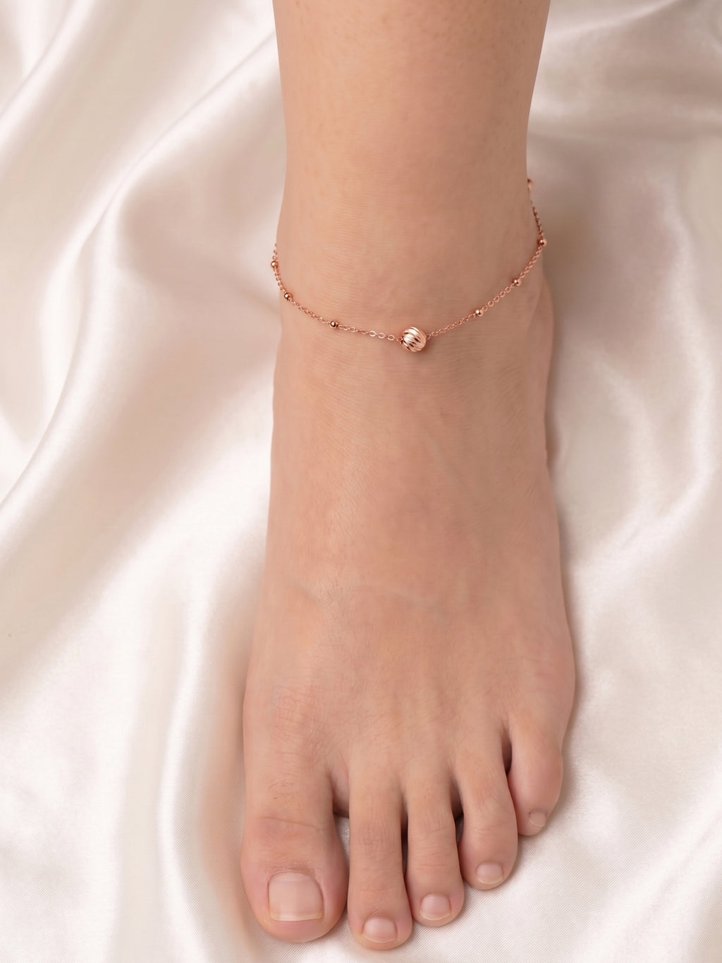 Roseate Diamond-Cut Orb Bead Anklet Pair