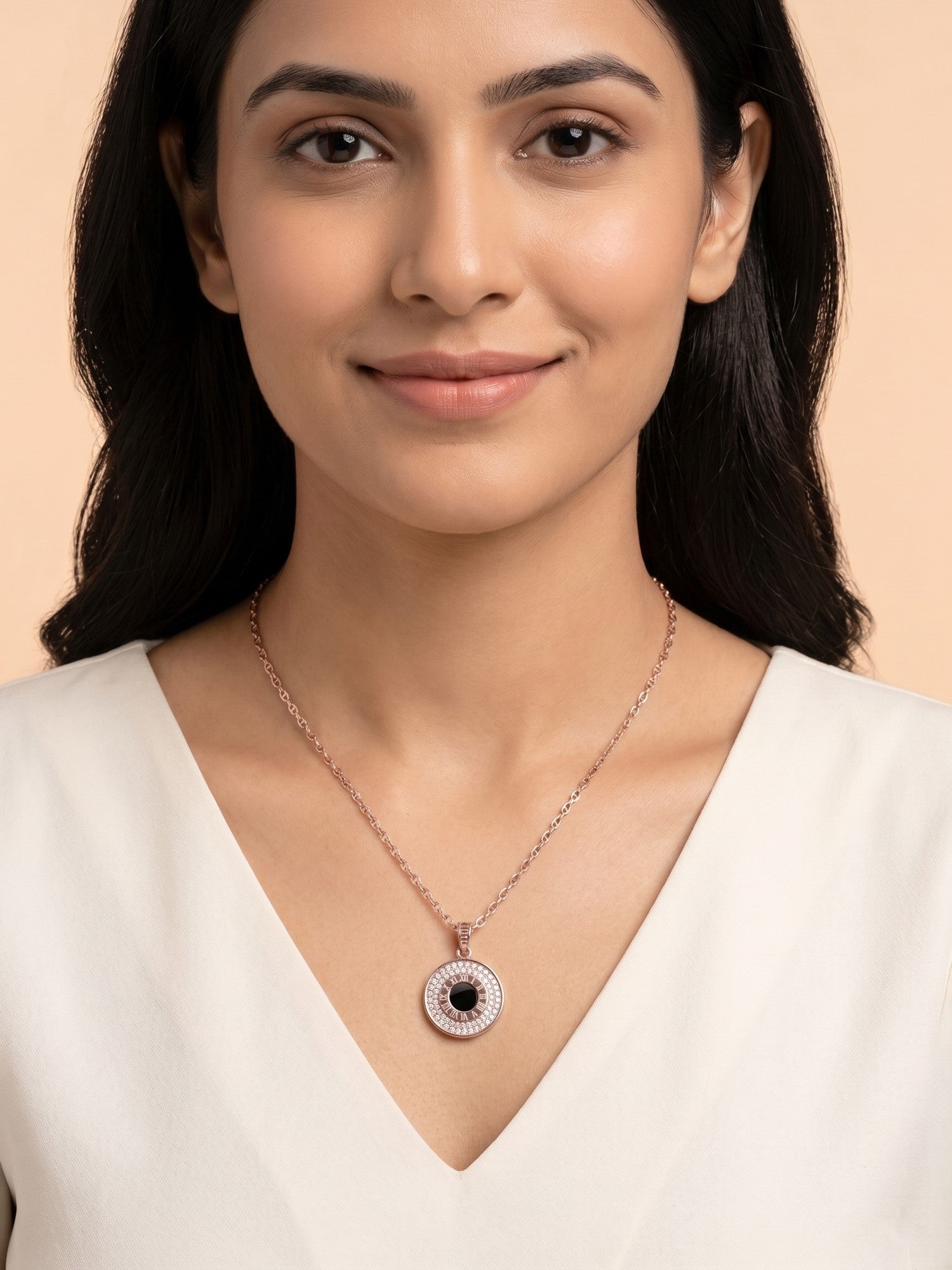 Roseate Roman Numeral Shimmering Medallion Necklace