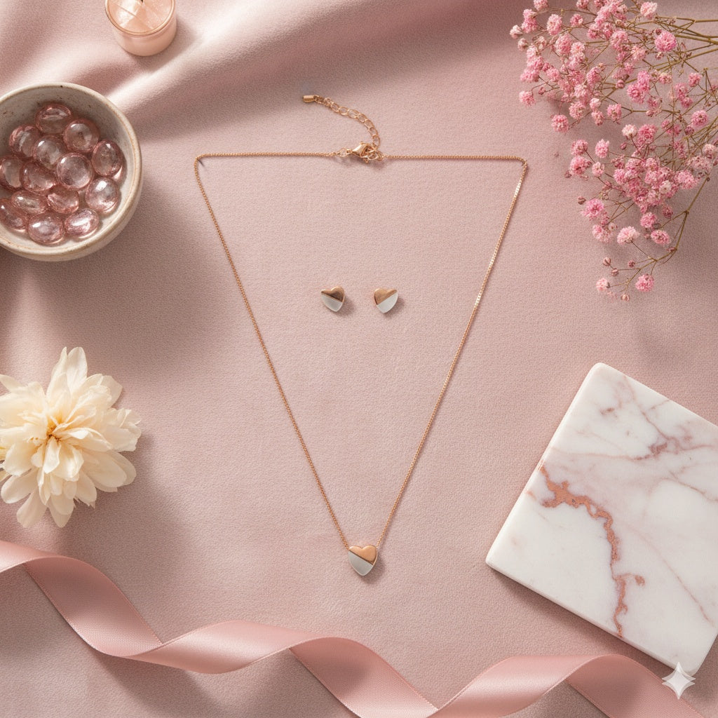 Dual Tone Floating Heart Pendant Set