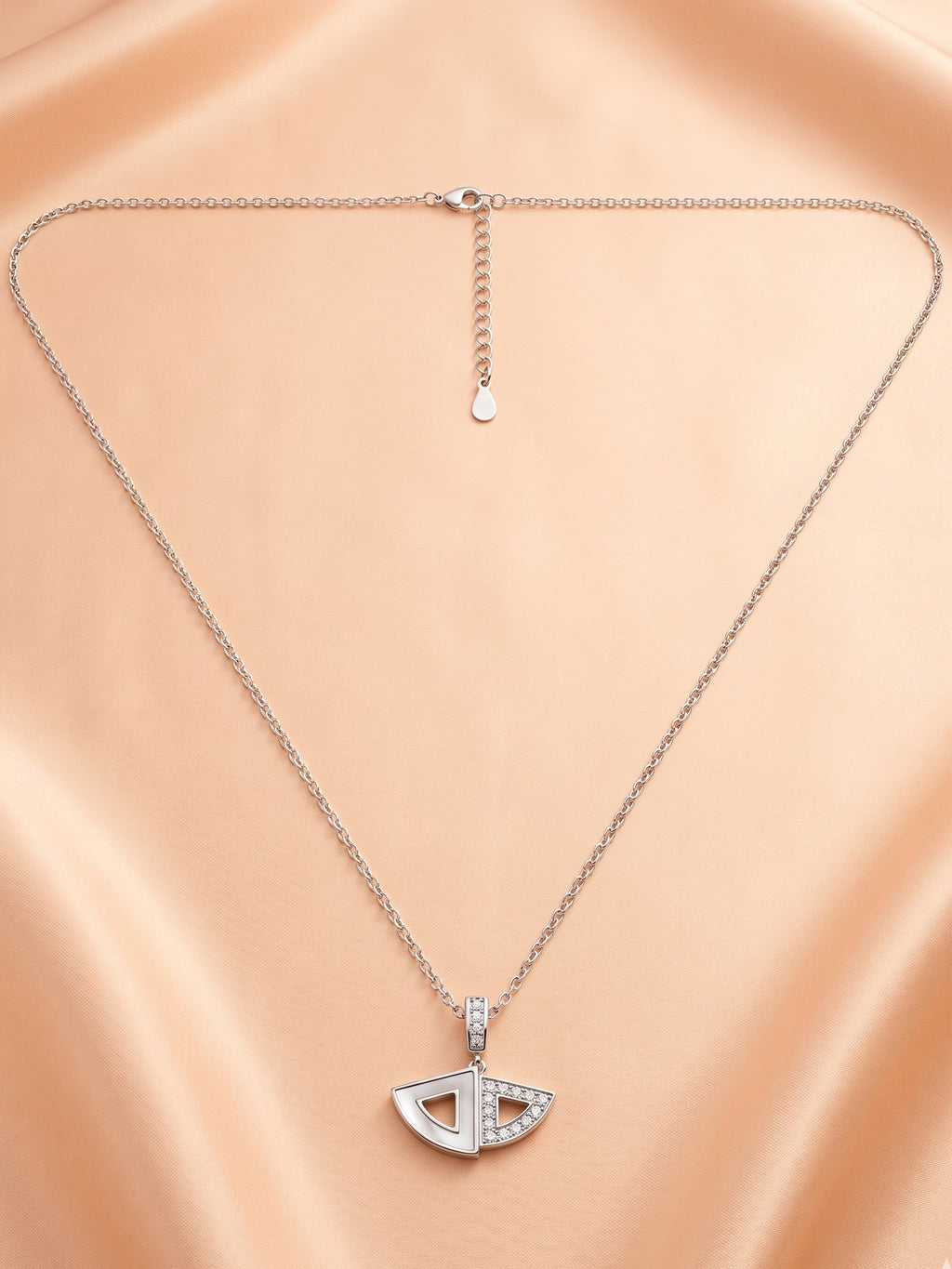 Mother of Pearl Fan & CZ Pendant Necklace