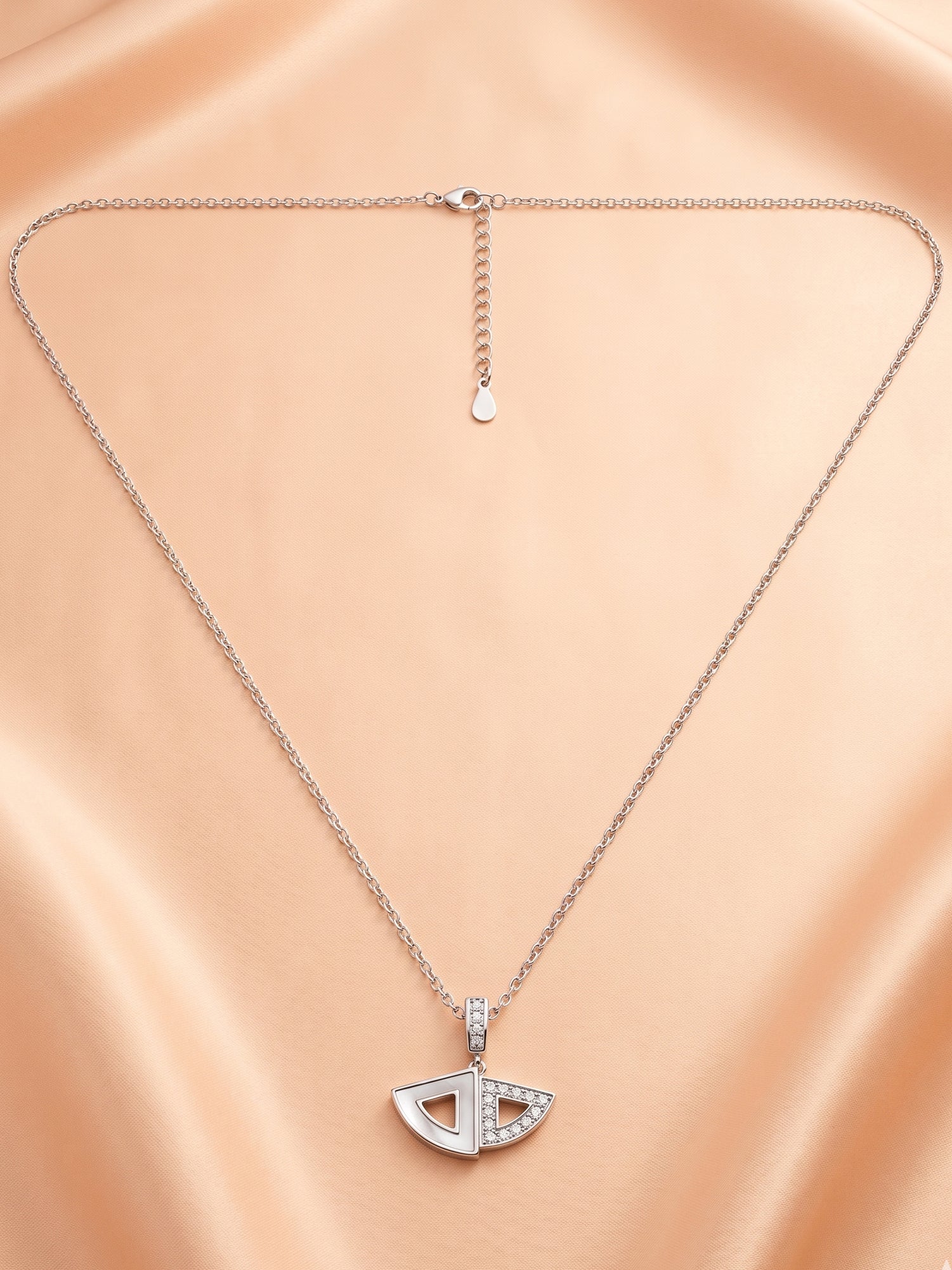 Mother of Pearl Fan & CZ Pendant Necklace