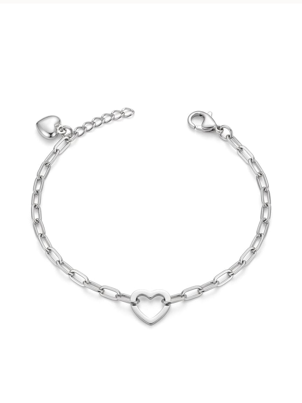 Silver Modern Heart Paperclip Charm Bracelet