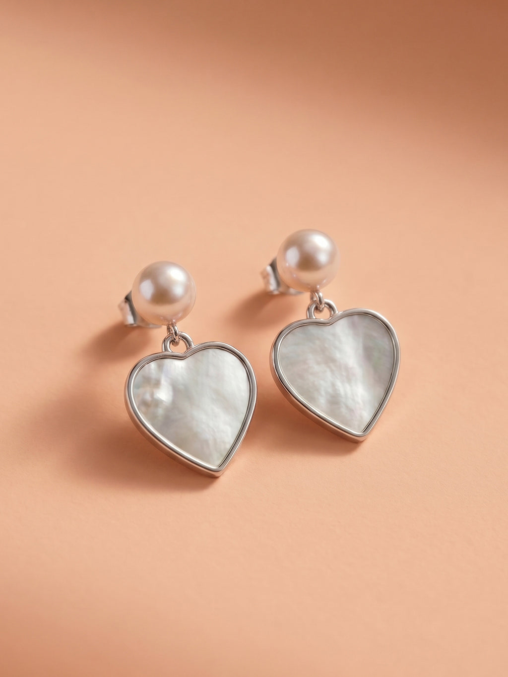 Heart Mother of Pearl & Pearl Drop Earrings
