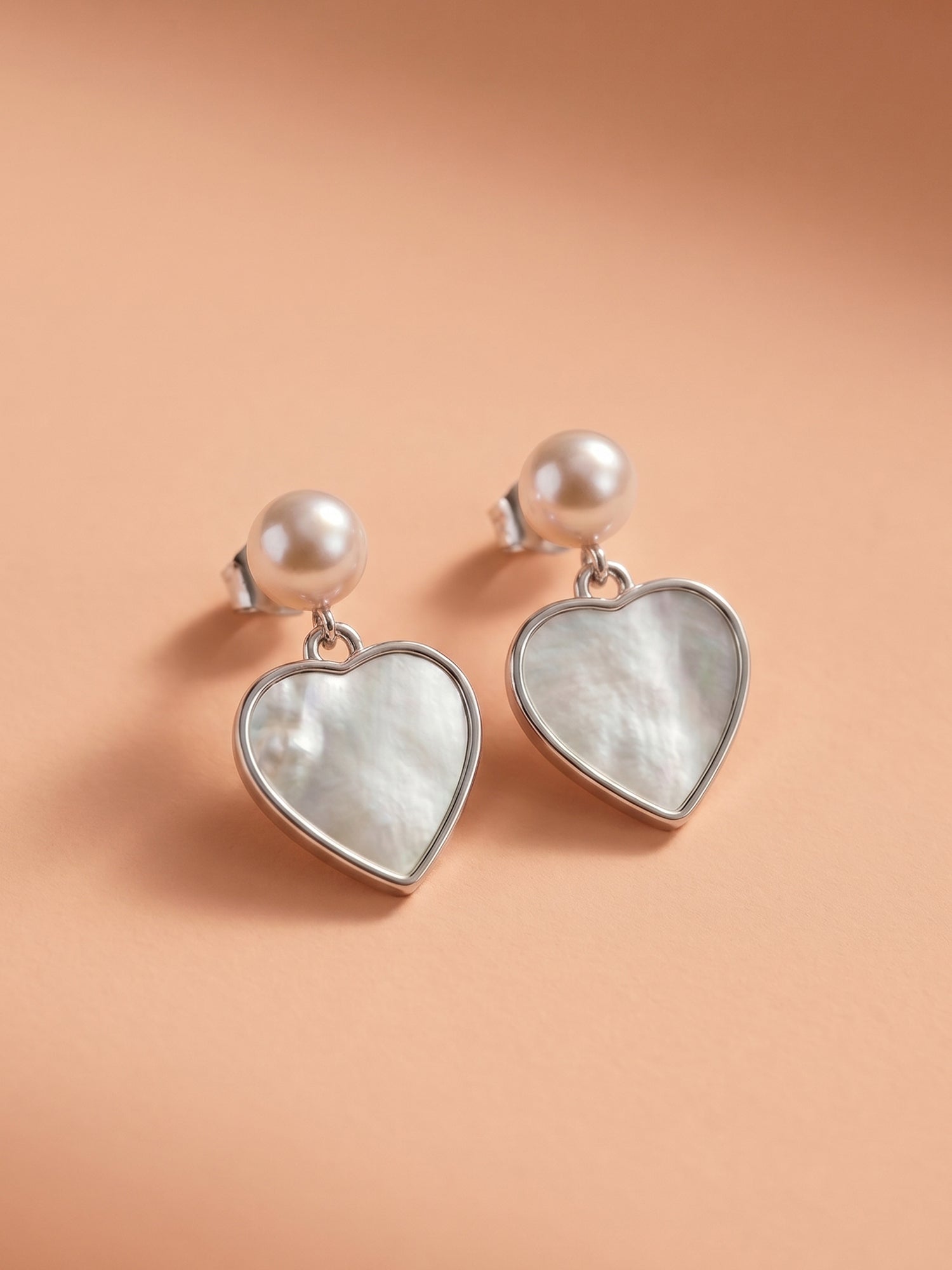 Heart Mother of Pearl & Pearl Drop Earrings