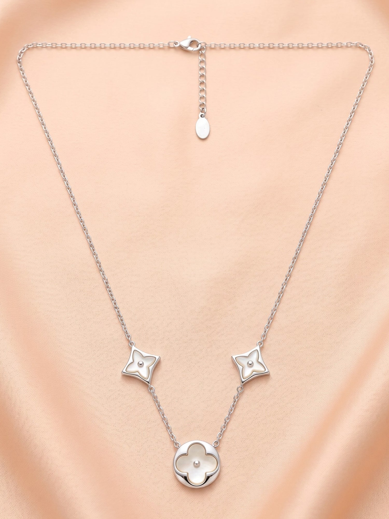 Mother of Pearl Clover & Star Triple Station Necklace