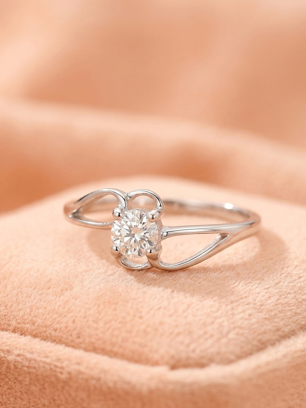 Silver Entwined Hearts Solitaire Ring