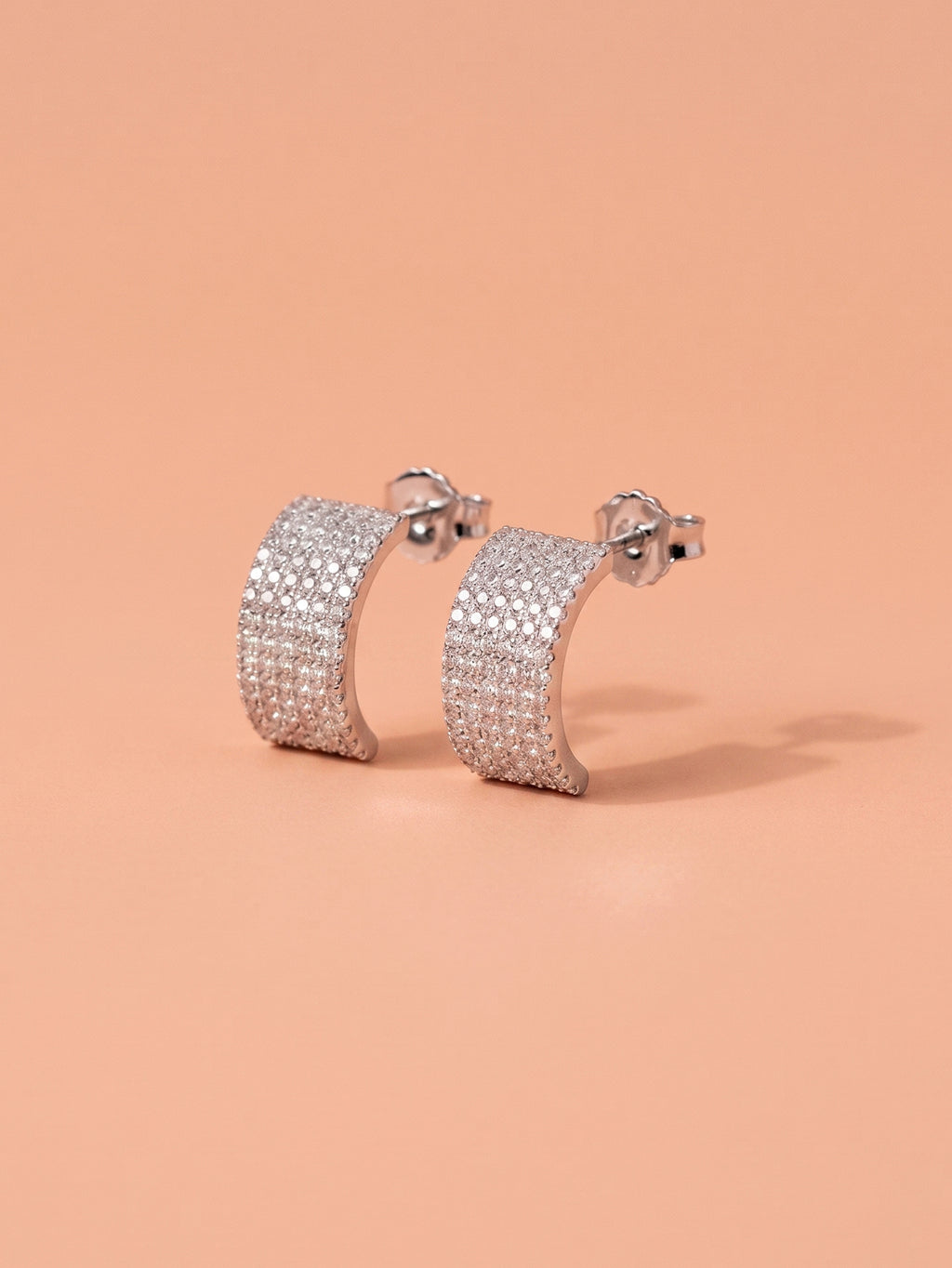 Wide Pavé Cubic Zirconia Open Hoop Studs