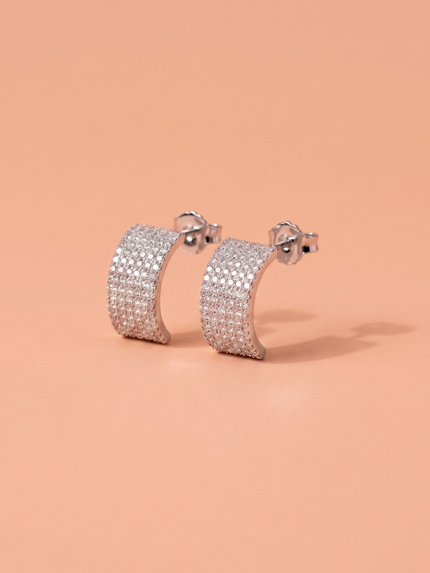 Wide Pavé Cubic Zirconia Open Hoop Studs