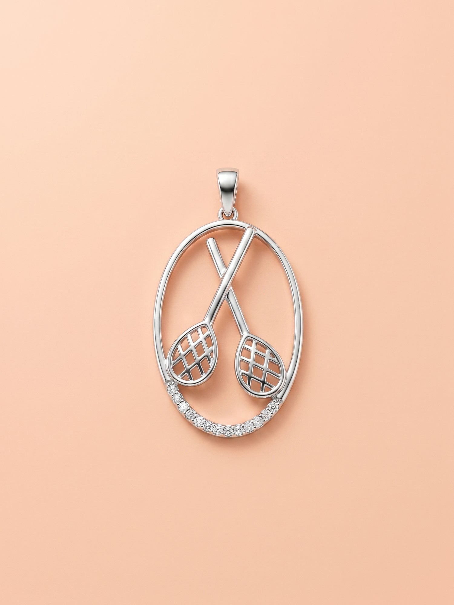 Crossed Tennis Rackets Oval Pendant