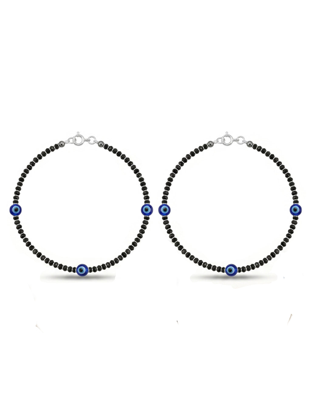 Triple Evil Eye Black Crystal Bead Anklet Set of Two
