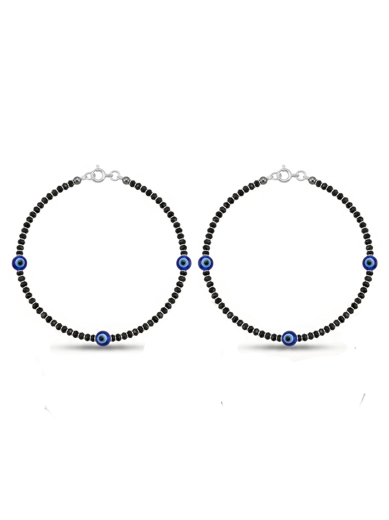 Triple Evil Eye Black Crystal Bead Anklet Set of Two