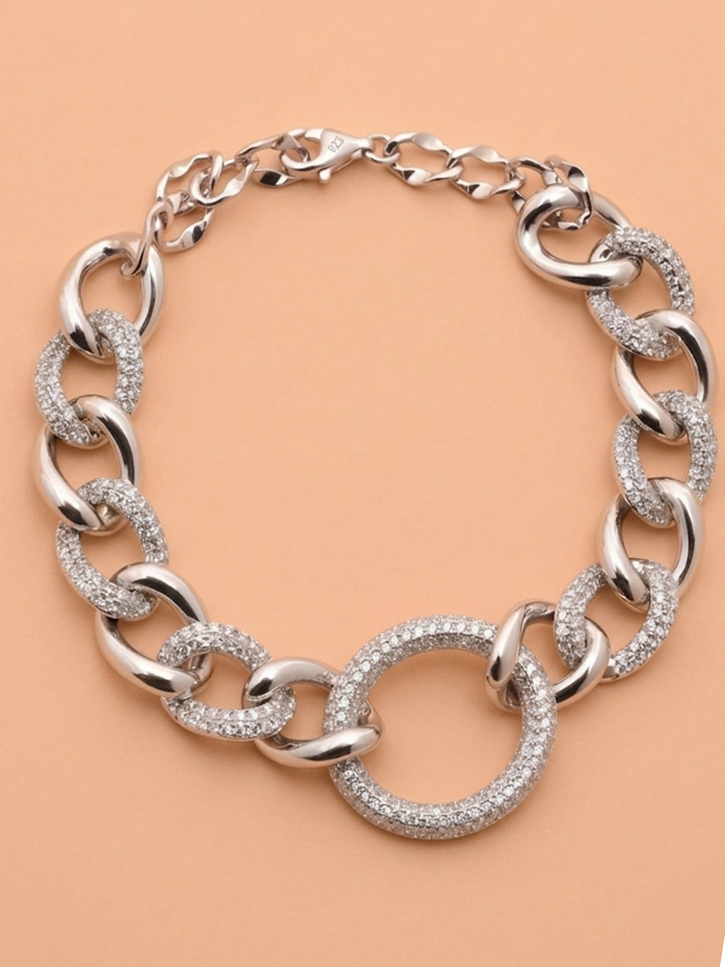 Pavé Curb Chain Circle Pendant Bracelet