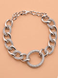 Pavé Curb Chain Circle Pendant Bracelet