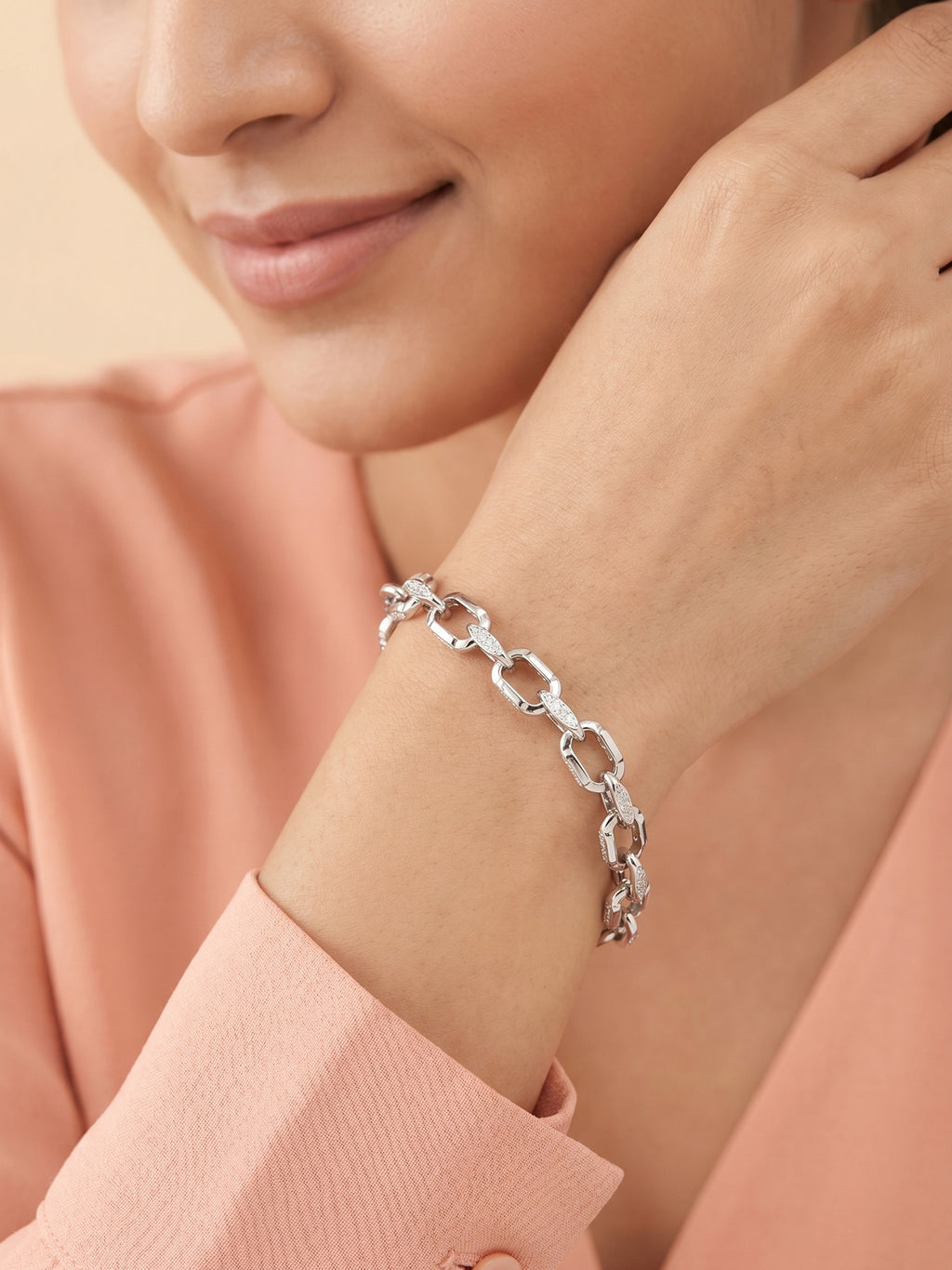 Pavé CZ Paperclip Link Bracelet