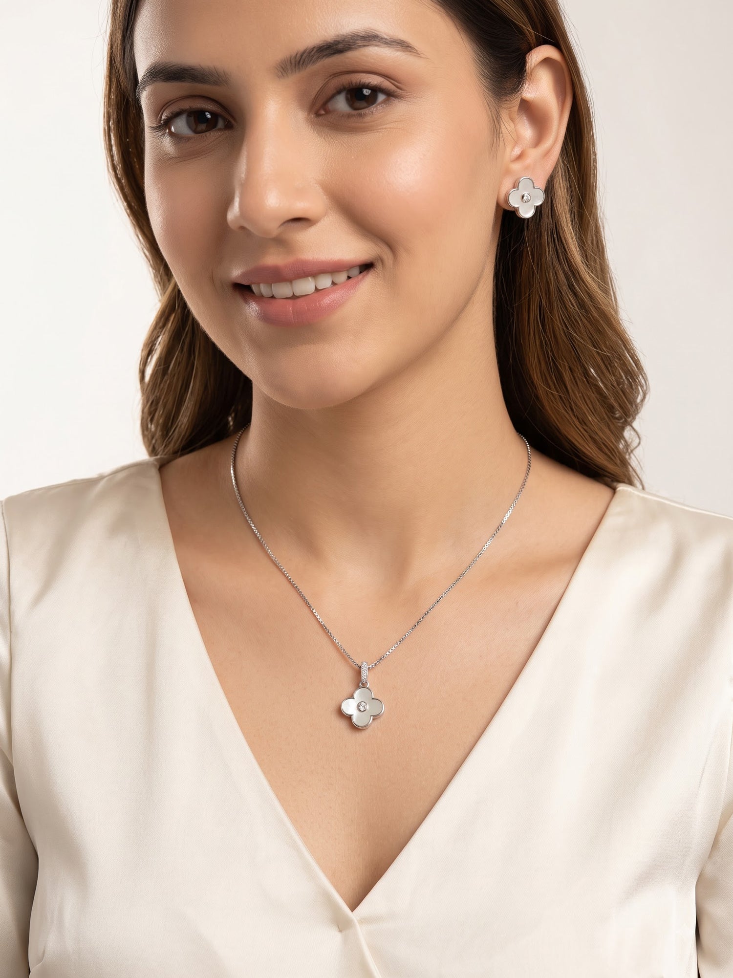 The Lumina Clover Mother-of-Pearl & Cubic Zirconia Pendant Set