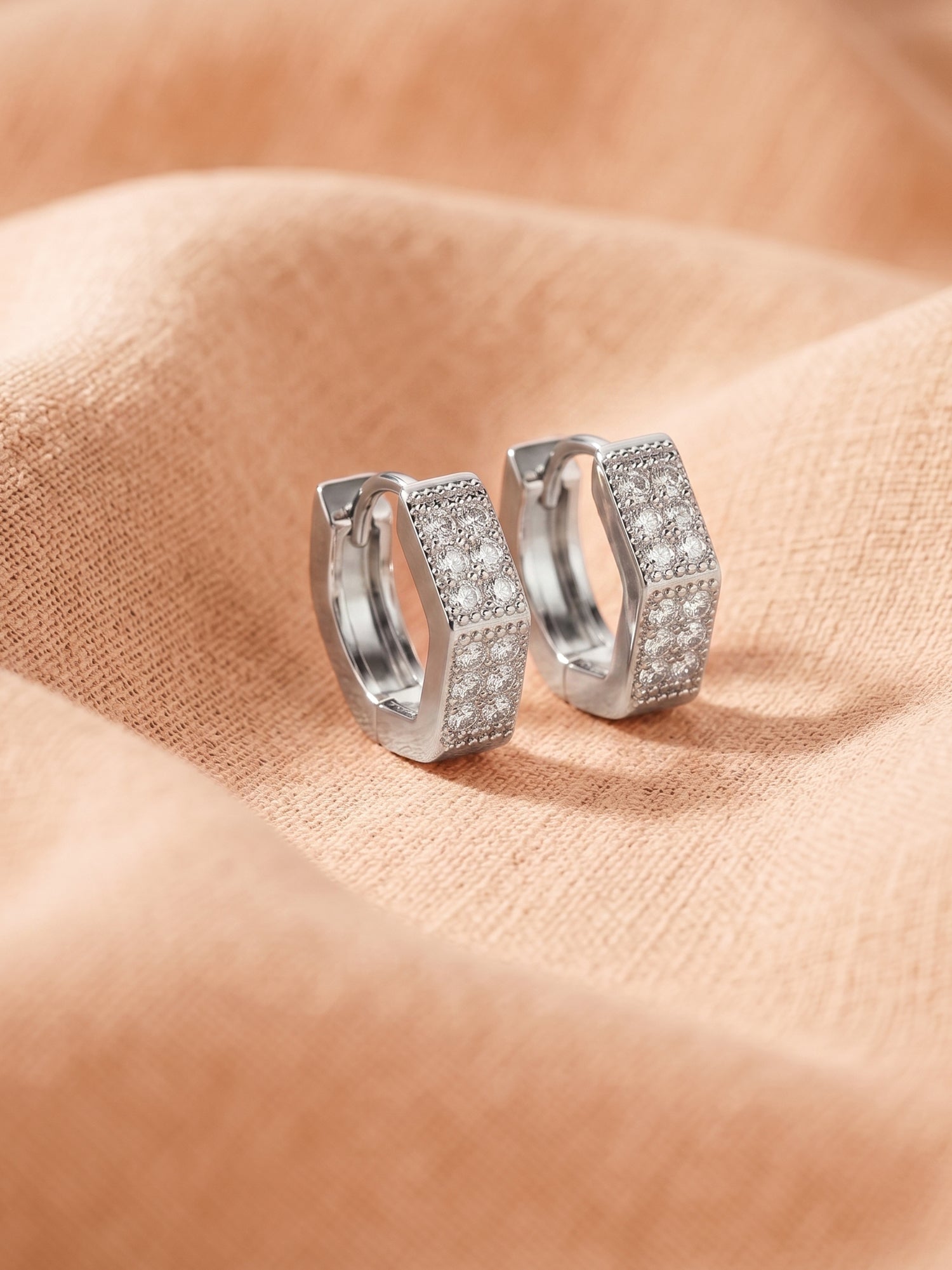 Hexagonal Pavé Cubic Zirconia Huggie Earrings