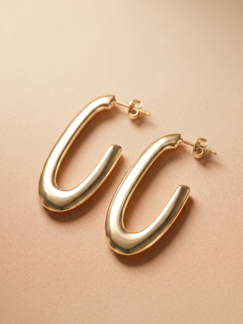Polished Elongated Rectangle Tube Hoop Earrings