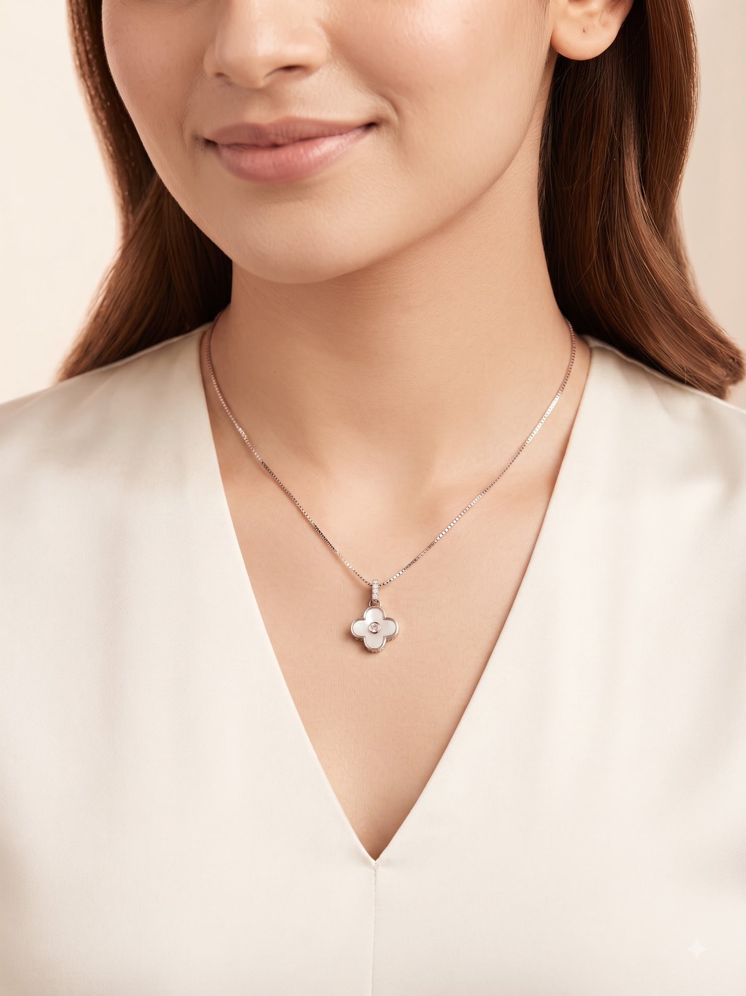 The Luminosity Four-Leaf Clover Mother of Pearl & Diamond Pendant Necklace