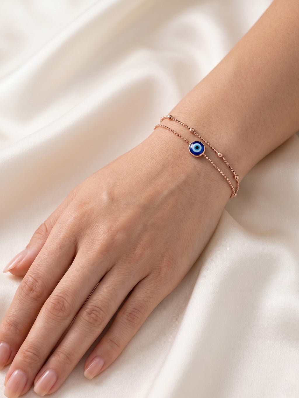 Roseate Double-Strand Evil Eye Protection Bracelet